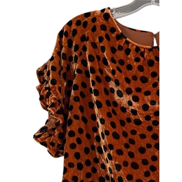 Madewell Burnt Orange Velvet Animal Print Polka Dot Ruffle Sleeve Blouse XXS - Picture 3 of 7